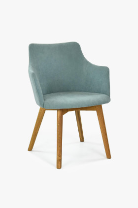 Menta szövetes támlás fotel tömör tölgyfa lábakkal, modern design